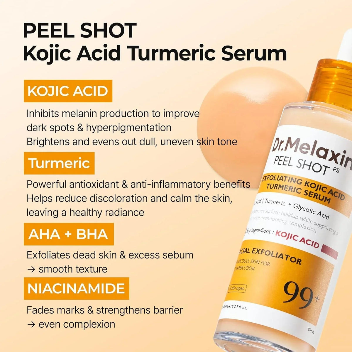 [Dr.Melaxin] Peel Shot Exfoliating Kojic Acid Turmeric Serum 80ml